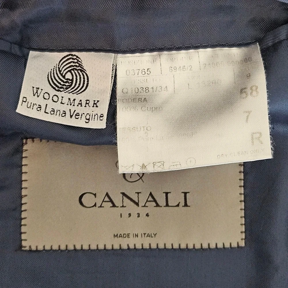 Canali Wool Blazer Suit Jacket Coat Navy Blue | US 44 | SMALL HOLE | FLAWS
